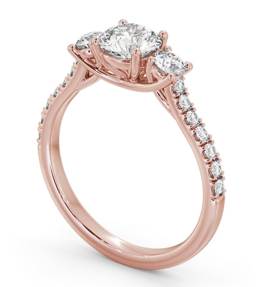 Three Stone Round Diamond Sweeping Prongs Ring 18K Rose Gold with Side Stones TH68_RG_THUMB1