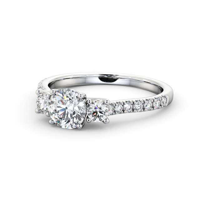 Three Stone Round Diamond Ring 18K White Gold - Keadie TH68_WG_FLAT