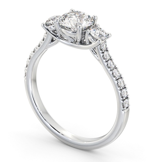 Three Stone Round Diamond Sweeping Prongs Ring 18K White Gold with Side Stones TH68_WG_THUMB1 