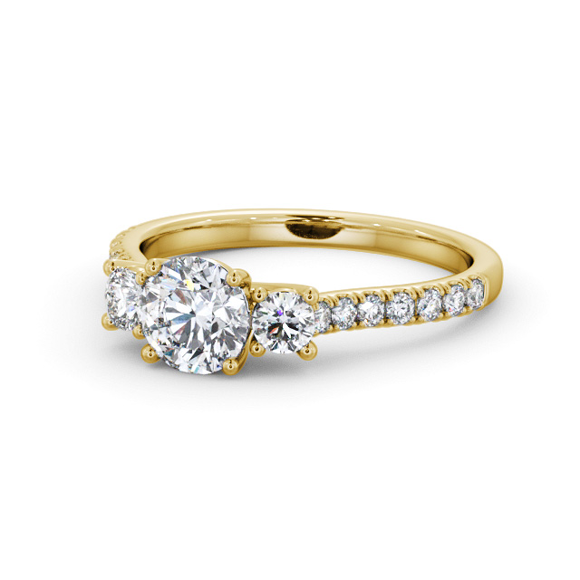 Three Stone Round Diamond Ring 18K Yellow Gold - Keadie TH68_YG_FLAT