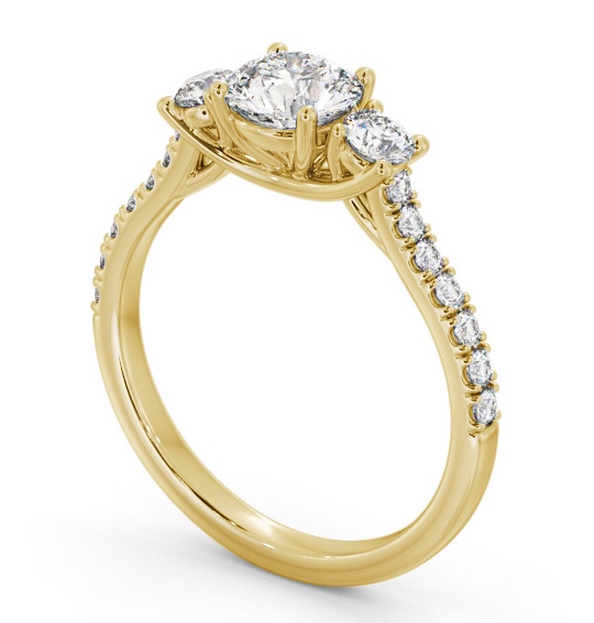 Three Stone Round Diamond Sweeping Prongs Ring 18K Yellow Gold with Side Stones TH68_YG_THUMB1
