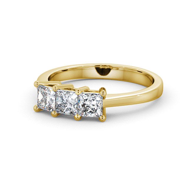Three Stone Princess Diamond Ring 18K Yellow Gold - Carnegie TH6_YG_FLAT
