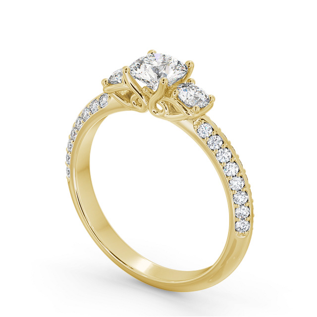 Three Stone 1.10ct Round Diamond Ring 18K Yellow Gold - Bevan TH70_YG_SIDE