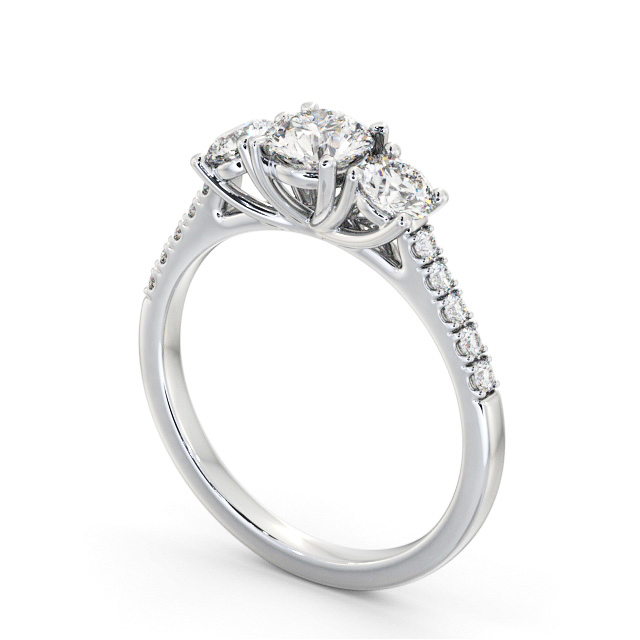 Three Stone Round Diamond Ring 18K White Gold - Cantrell TH71_WG_SIDE