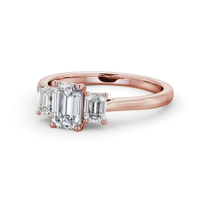 Three Stone Emerald Diamond Ring 9K Rose Gold - Rianna TH72_RG_FLAT
