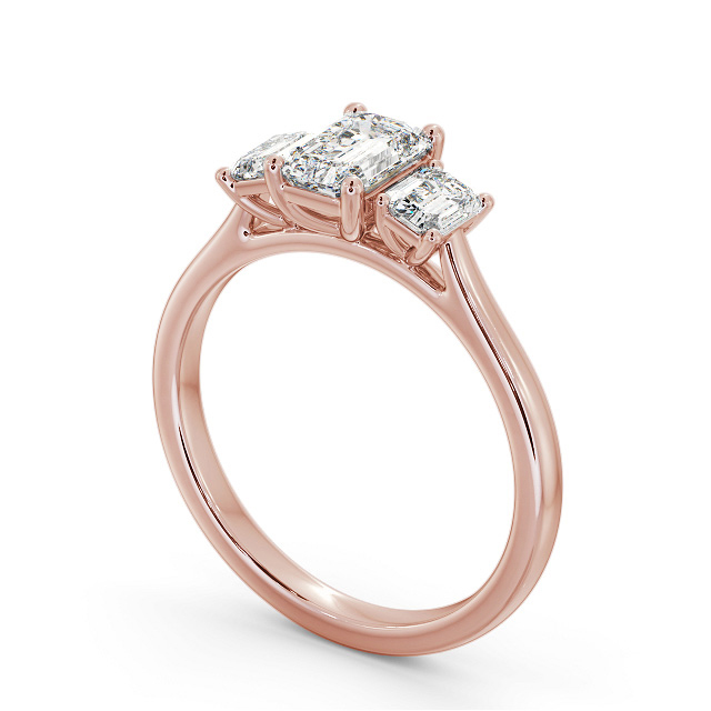 Three Stone Emerald Diamond Ring 18K Rose Gold - Rianna TH72_RG_SIDE