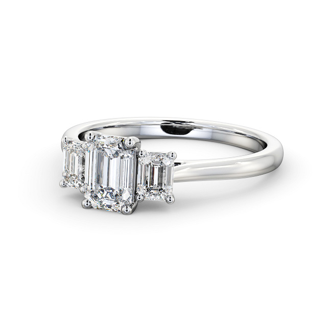 Three Stone Emerald Diamond Ring 9K White Gold - Rianna TH72_WG_FLAT