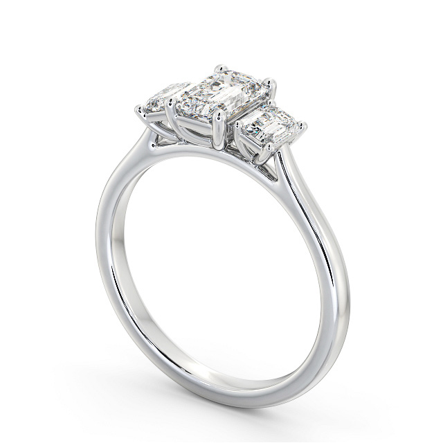 Three Stone Emerald Diamond Ring 9K White Gold - Rianna TH72_WG_SIDE