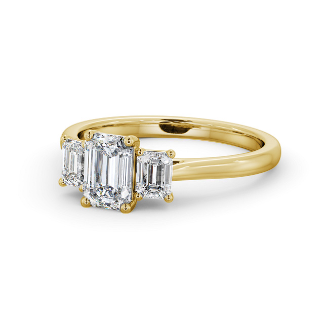 Three Stone Emerald Diamond Ring 9K Yellow Gold - Rianna TH72_YG_FLAT