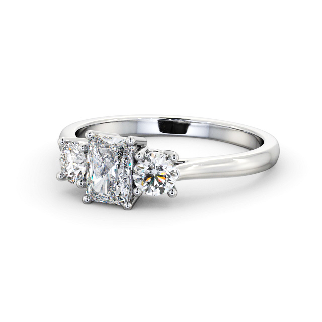 Three Stone Radiant Diamond Ring 18K White Gold - Kelis TH73_WG_FLAT