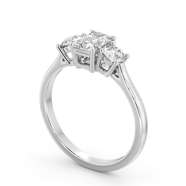 Three Stone Radiant Diamond Ring Platinum - Kelis TH73_WG_SIDE