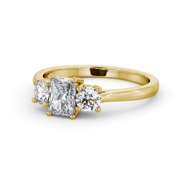 Three Stone Radiant Diamond Ring 18K Yellow Gold - Kelis TH73_YG_FLAT