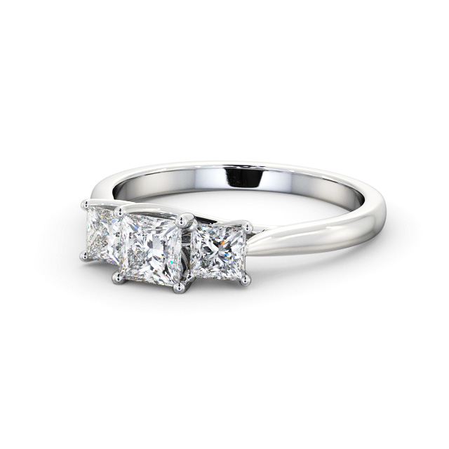 Three Stone Princess Diamond Ring 18K White Gold - Kelsie TH74_WG_FLAT