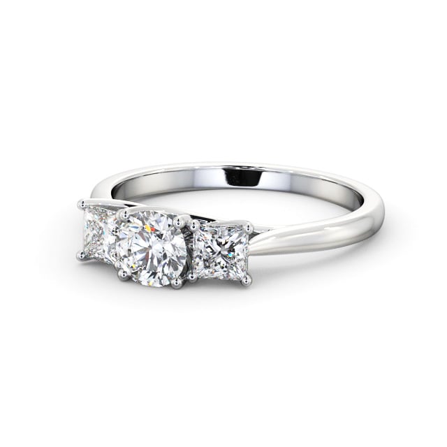 Three Stone Round Diamond Ring 18K White Gold - Annika TH75_WG_FLAT