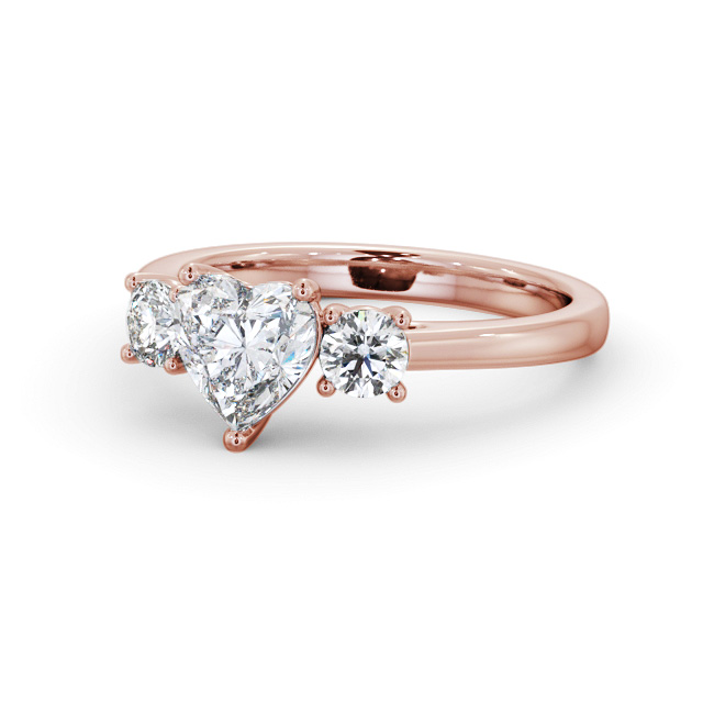 Three Stone Heart Diamond Ring 9K Rose Gold - Elise TH76_RG_FLAT