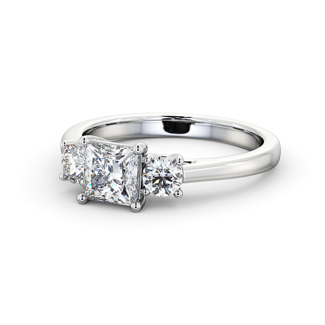 Three Stone Princess Diamond Ring 18K White Gold - Helme TH78_WG_FLAT
