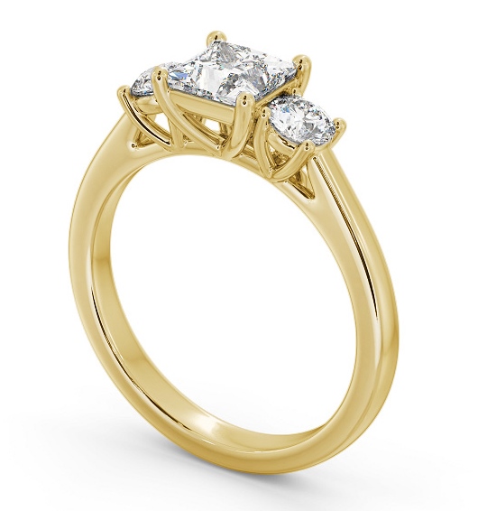 Three Stone Princess with Round Diamond Trilogy Ring 9K Yellow Gold TH78_YG_THUMB1