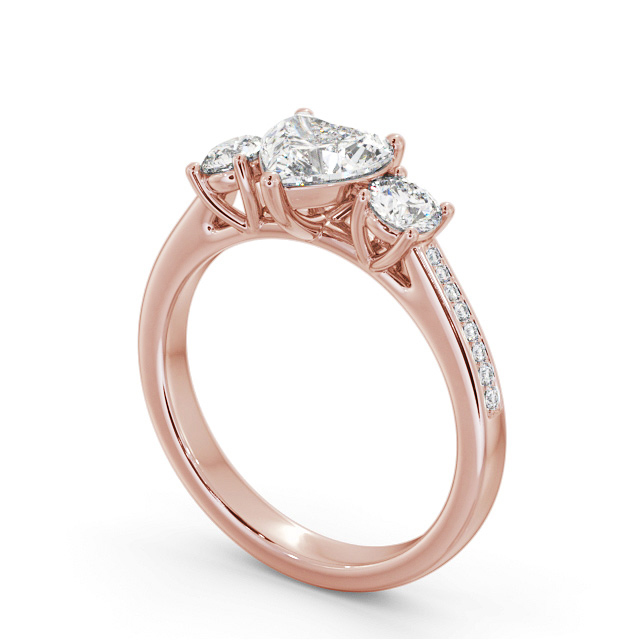 Three Stone Heart Diamond Ring 9K Rose Gold - Bernal TH79_RG_SIDE