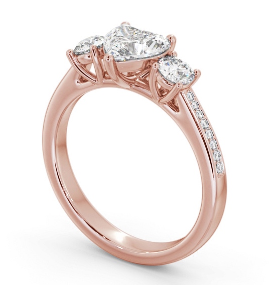 Three Stone Heart and Round Diamond Ring 18K Rose Gold with Side Stones TH79_RG_THUMB1 