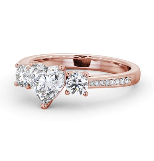 Three Stone Heart and Round Diamond Ring 18K Rose Gold with Side Stones TH79_RG_THUMB2 