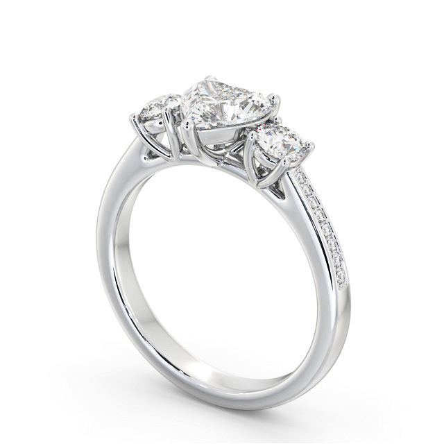 Three Stone Heart Diamond Ring Palladium - Bernal TH79_WG_SIDE