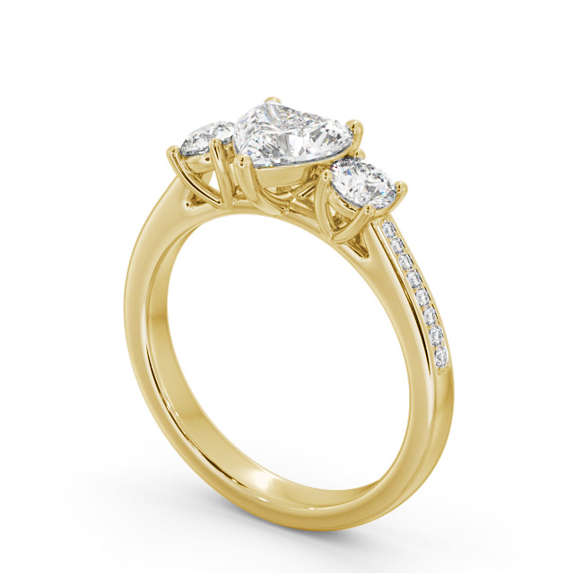 Three Stone Heart Diamond Ring 9K Yellow Gold - Bernal TH79_YG_SIDE