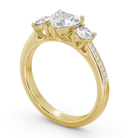 Three Stone Heart and Round Diamond Ring 18K Yellow Gold with Side Stones TH79_YG_THUMB1 
