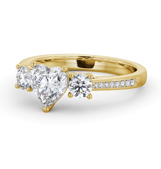 Three Stone Heart and Round Diamond Ring 18K Yellow Gold with Side Stones TH79_YG_THUMB2 