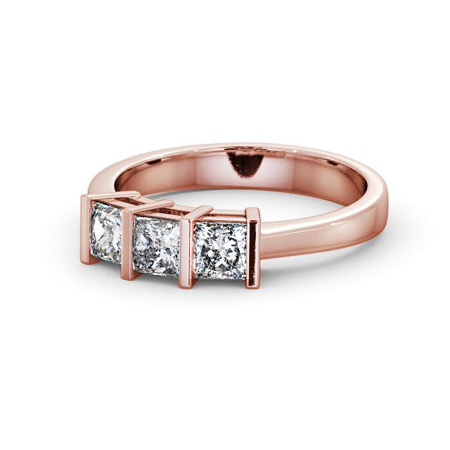 Three Stone Princess Diamond Ring 18K Rose Gold - Laceby TH7_RG_FLAT