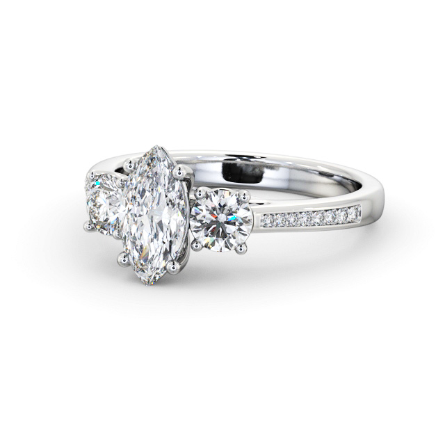 Three Stone Marquise Diamond Ring 18K White Gold - Cairnol TH80_WG_FLAT