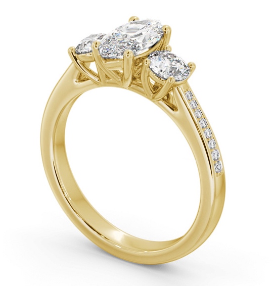 Three Stone Marquise and Round Diamond Ring 9K Yellow Gold with Side Stones TH80_YG_THUMB1 