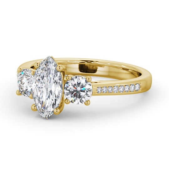 Three Stone Marquise and Round Diamond Ring 9K Yellow Gold with Side Stones TH80_YG_THUMB2 