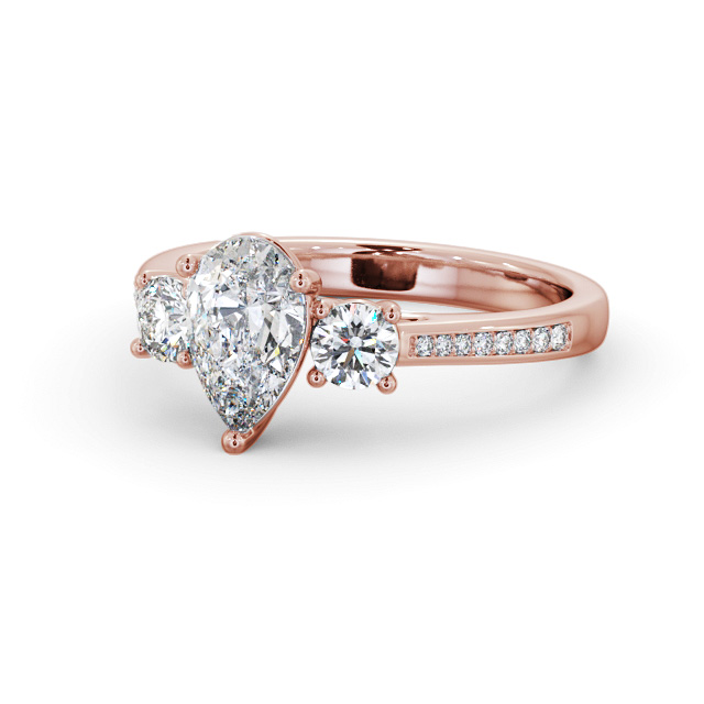 Three Stone Pear Diamond Ring 9K Rose Gold - Malaga TH81_RG_FLAT