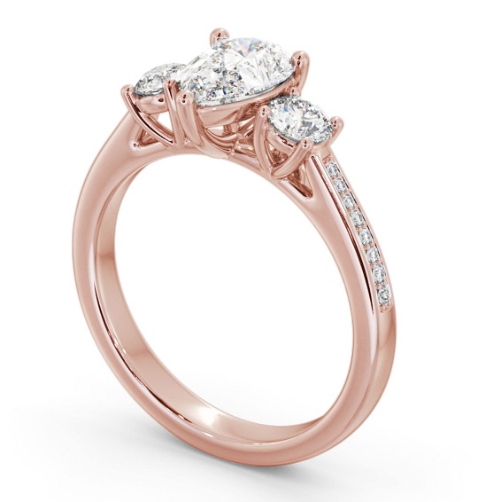 Three Stone Pear and Round Diamond Ring 9K Rose Gold with Side Stones TH81_RG_THUMB1 