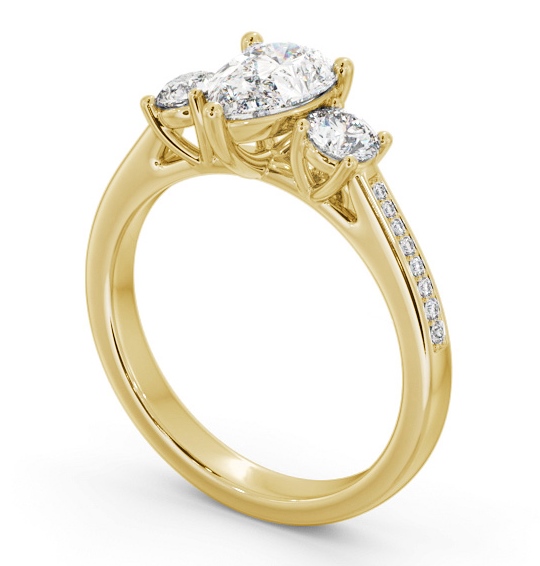 Three Stone Pear and Round Diamond Ring 9K Yellow Gold with Side Stones TH81_YG_THUMB1