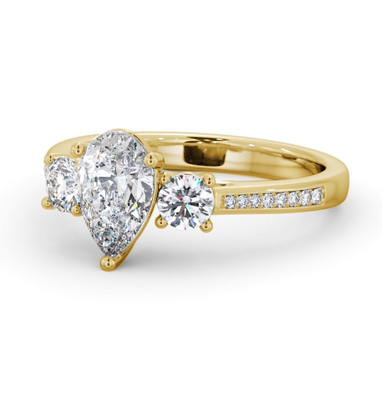 Three Stone Pear and Round Diamond Ring 9K Yellow Gold with Side Stones TH81_YG_THUMB2 