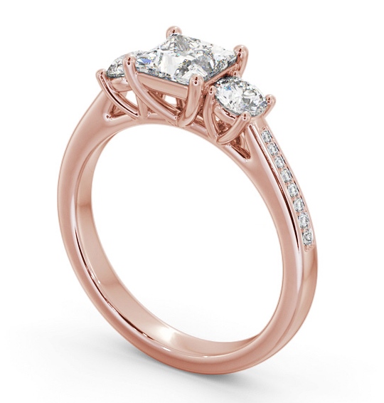 Three Stone Princess and Round Diamond Ring 18K Rose Gold with Side Stones TH82_RG_THUMB1