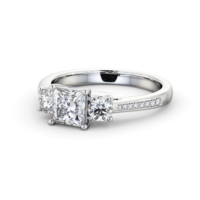 Three Stone Princess Diamond Ring 18K White Gold - Kyla TH82_WG_FLAT