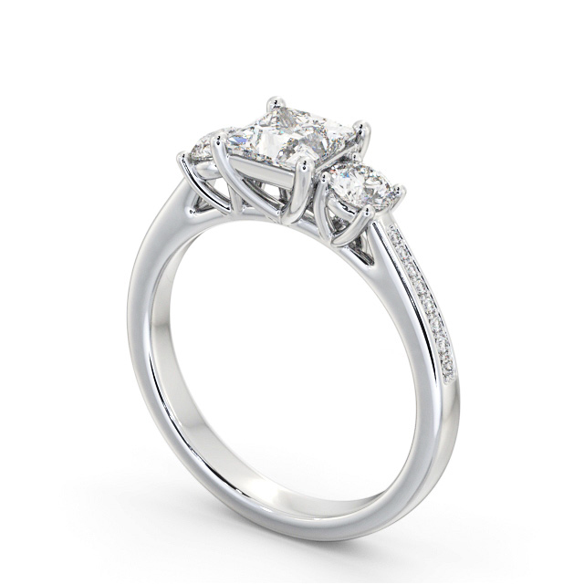 Three Stone Princess Diamond Ring 18K White Gold - Kyla TH82_WG_SIDE