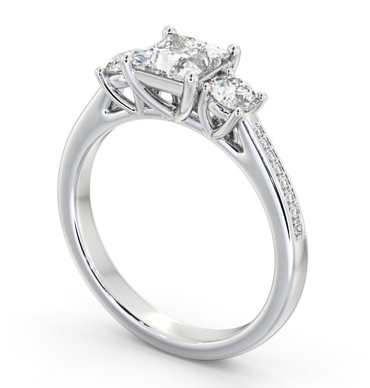 Three Stone Princess and Round Diamond Ring Platinum with Side Stones TH82_WG_THUMB1 