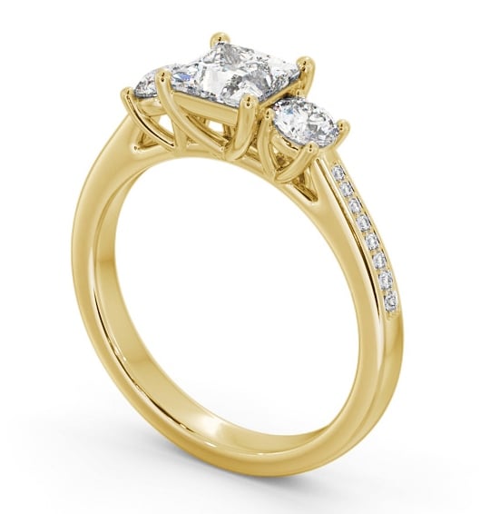 Three Stone Princess and Round Diamond Ring 18K Yellow Gold with Side Stones TH82_YG_THUMB1 