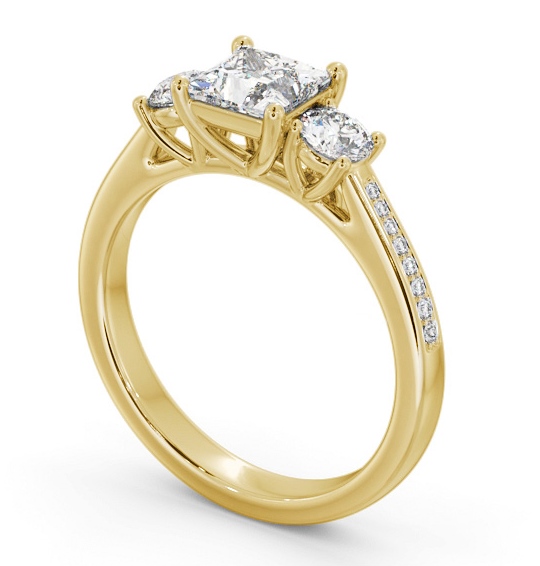 Three Stone Princess and Round Diamond Ring 9K Yellow Gold with Side Stones TH82_YG_THUMB1