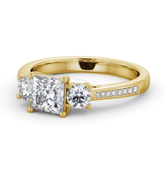 Three Stone Princess and Round Diamond Ring 9K Yellow Gold with Side Stones TH82_YG_THUMB2 