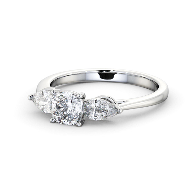 Three Stone Cushion Diamond Ring 18K White Gold - Abbie TH83_WG_FLAT