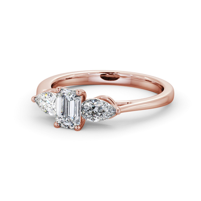 Three Stone Emerald Diamond Ring 9K Rose Gold - Abdon TH84_RG_FLAT
