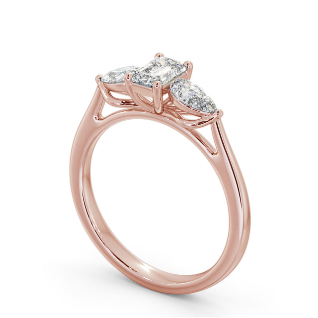 Three Stone Emerald Diamond Ring 18K Rose Gold - Abdon