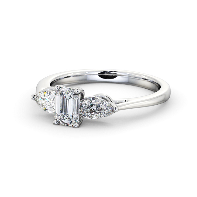 Three Stone Emerald Diamond Ring 18K White Gold - Abdon TH84_WG_FLAT
