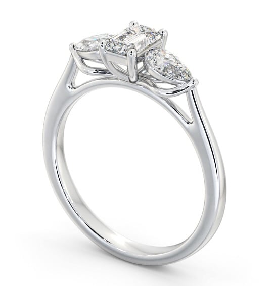 Three Stone Emerald Diamond Ring 9K White Gold - Abdon TH84_WG_THUMB1