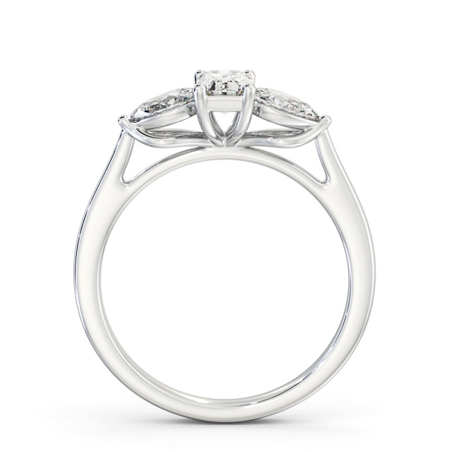 Three Stone Emerald Diamond Ring 18K White Gold - Abdon TH84_WG_UP