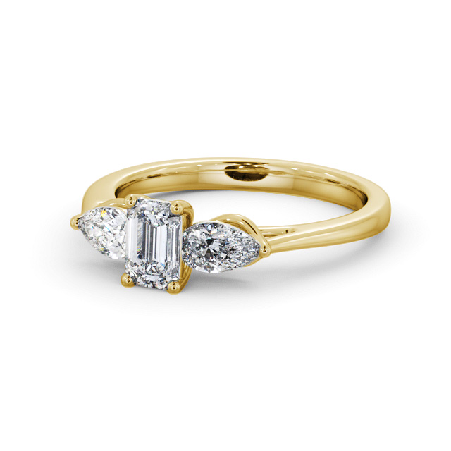 Three Stone Emerald Diamond Ring 9K Yellow Gold - Abdon TH84_YG_FLAT